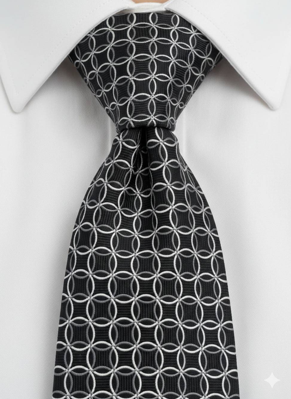 XMI black white silver circles geometric silk tie - 59.5"